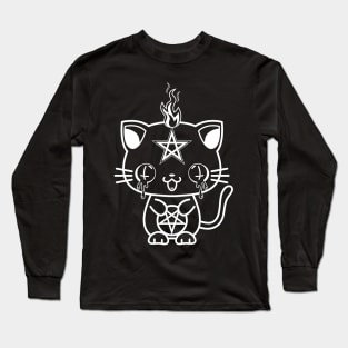 Satanic kawaii kittie cat in black and white Long Sleeve T-Shirt